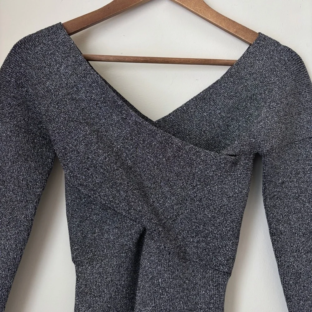 Ted Baker Kyyraa Silver Metallic Off Shoulder Ribbed Knit Top Sz 1 Small Luxury